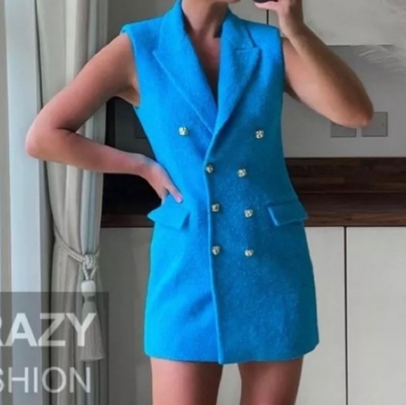 NWT Zara * Textured Tweed Vest Waistcoat Blazer Dress - Picture 4 of 15